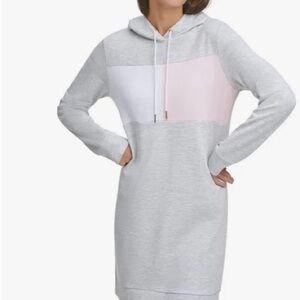 Tommy Hilfiger Light Gray Hooded Sweatshirt dress with Pink Trim